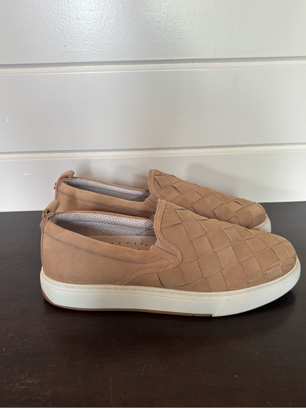Womens size 9 J/SLIDES Woven Suede Slip-On Sneakers — Beige/Tan